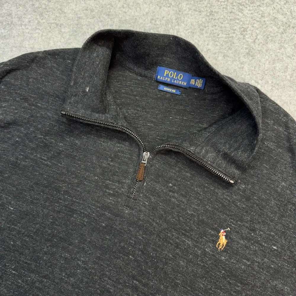 Polo Ralph Lauren Men's XXL Estate Rib Quarter Zip Pullover Sweater Dark Gray‎